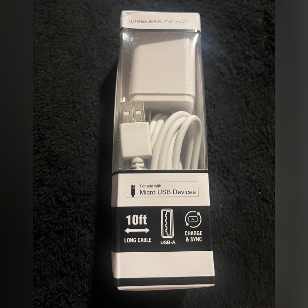 Wireless Gear Micro USB Devices ( 10’ cable and Wall charger . White